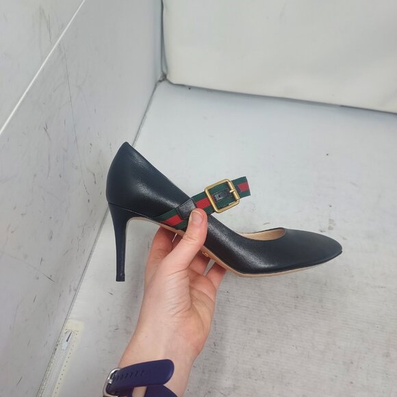 Gucci Black Leather Sylvie Mary Jane Web Pump Shoe - Picture 4 of 10
